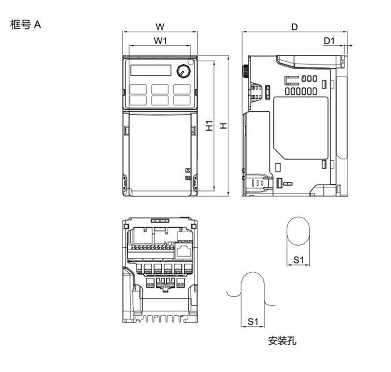 臺達變頻器 VFD1A5MS43ANSAA 的安裝尺寸