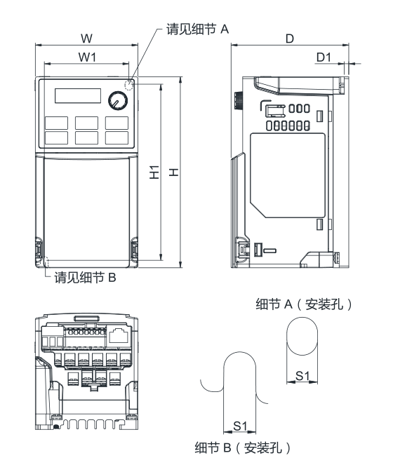 臺達變頻器 VFD2A8ME21ANNAA的安裝尺寸