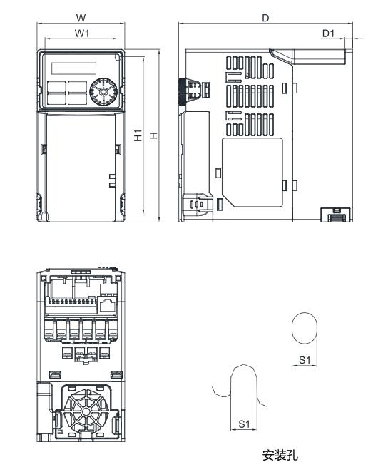 0.75KW臺達變頻器 VFD5A0MH21ANSAA的安裝尺寸