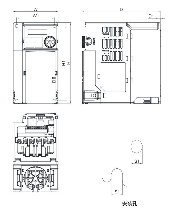 1.5KW臺達變頻器 VFD7A5MH21ANSAA的安裝尺寸