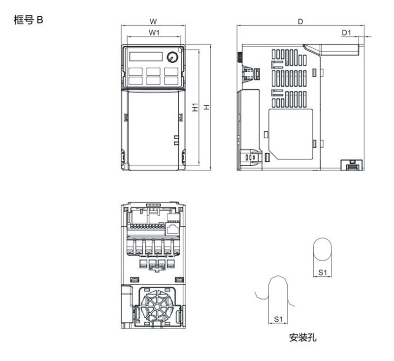 臺達變頻器 VFD4A2MS43ANSAA 的安裝尺寸