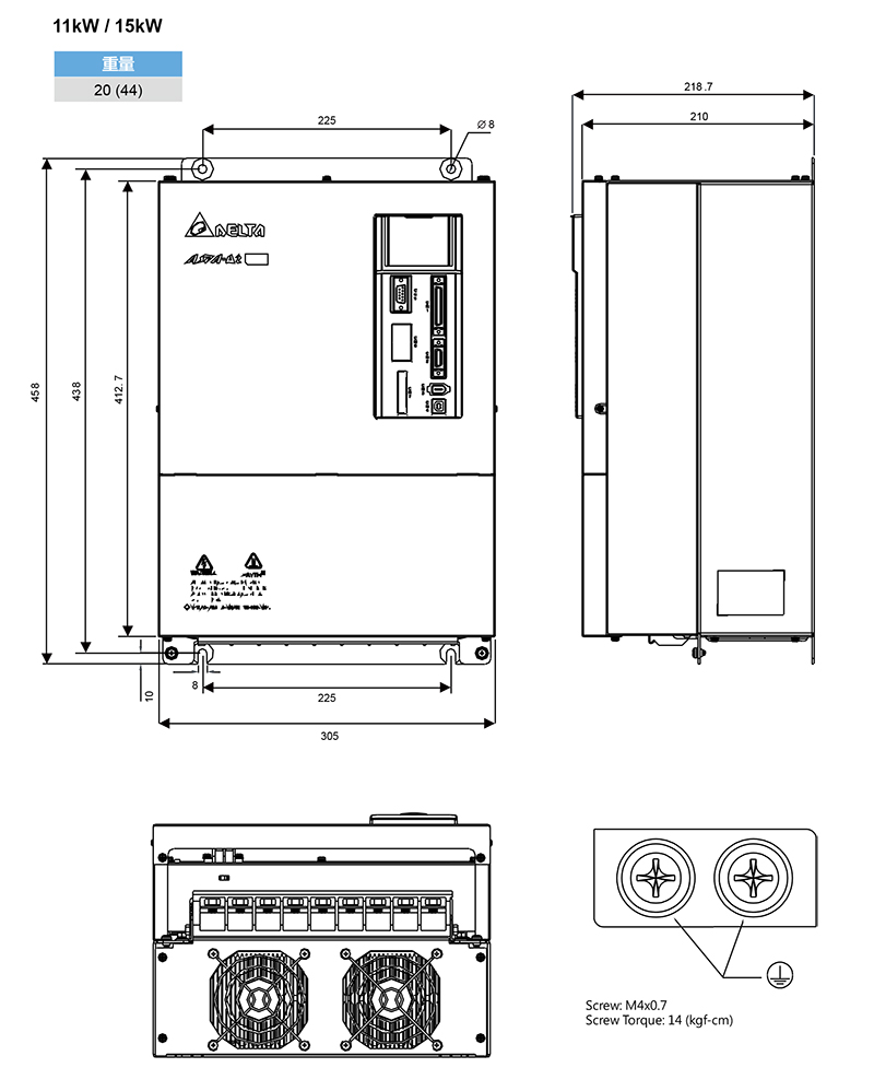 15KW臺達(dá)伺服驅(qū)動器的安裝尺寸